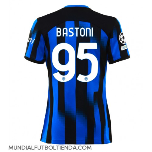 Camiseta Inter Milan Alessandro Bastoni #95 Primera Equipación Replica 2023-24 para mujer mangas cortas